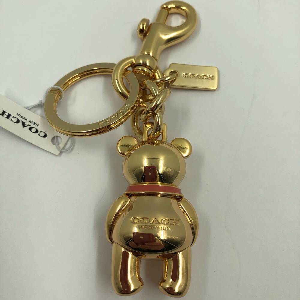 NWT - Coach Bear Bag Charm / Key Ring in Gold-tone Metal
